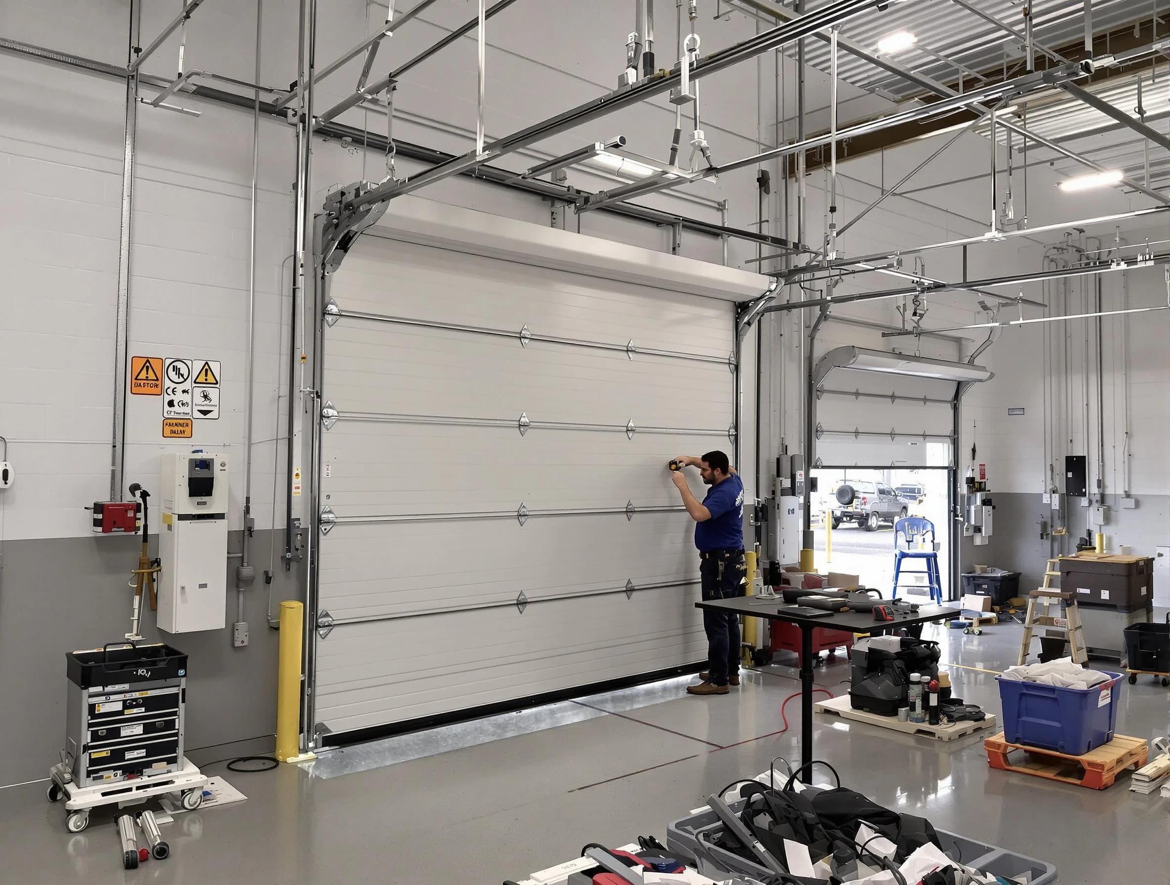 Commercial garage door repair being performed by Kearns Garage Door Repair expert in Kearns