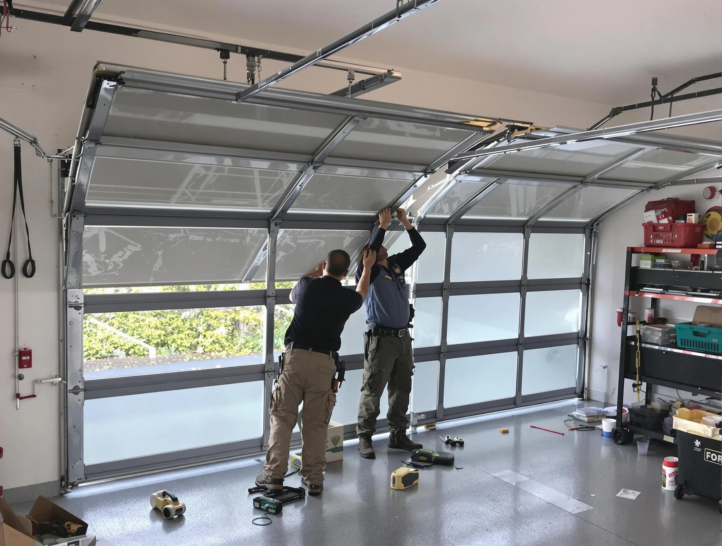 Kearns Garage Door Repair expert performing precise panel replacement on Kearns garage door