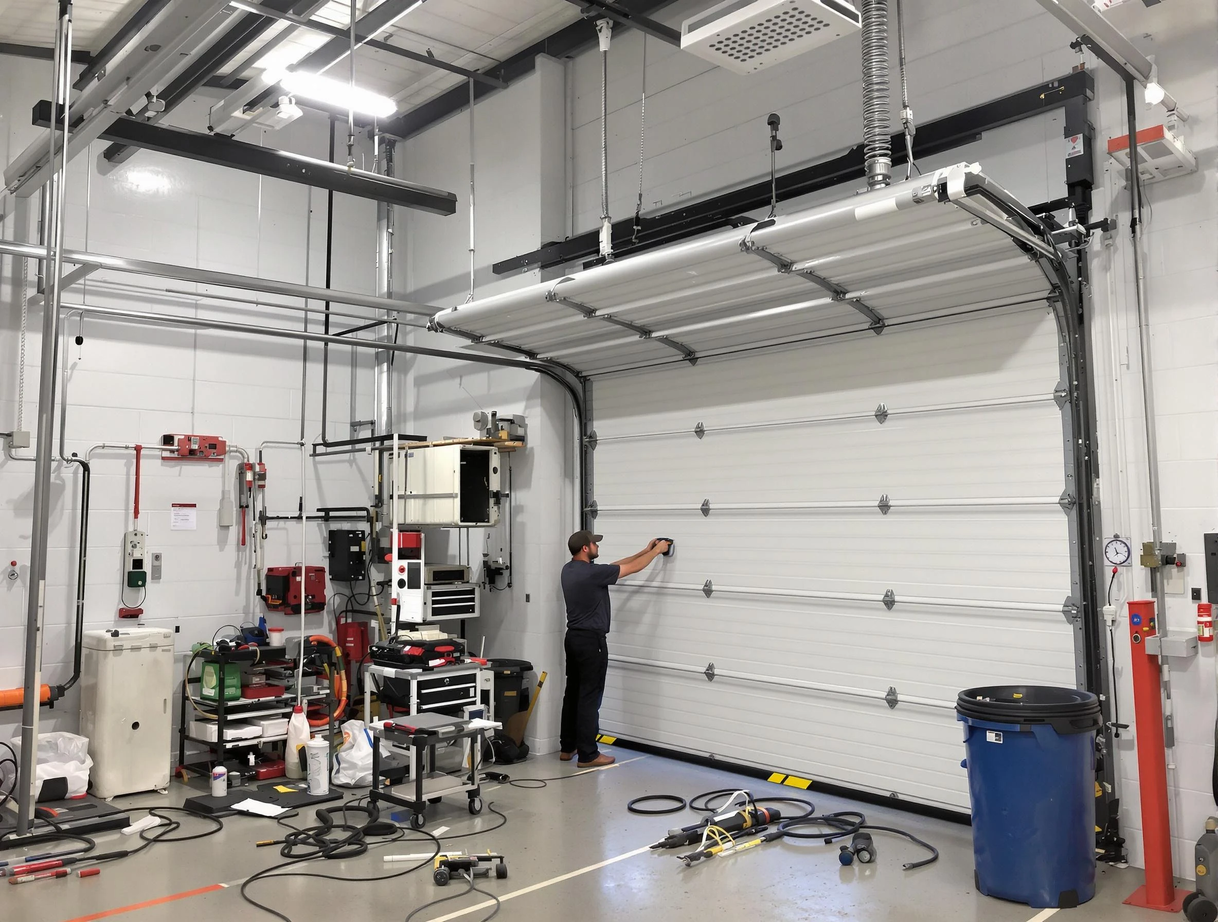 Kearns Garage Door Repair certified technician performing commercial door repair at a Kearns business facility