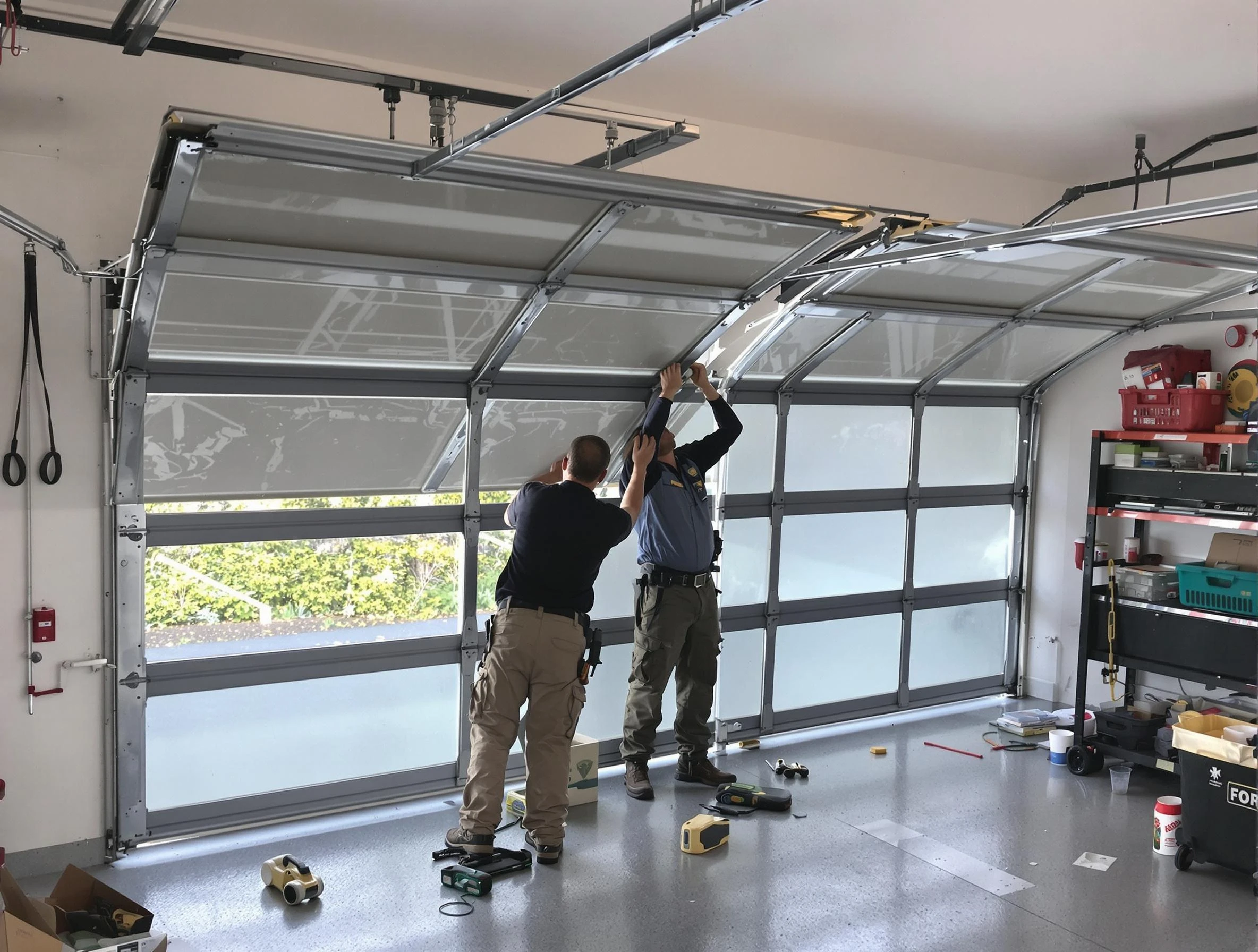 Kearns Garage Door Repair expert performing precise panel replacement on Kearns garage door