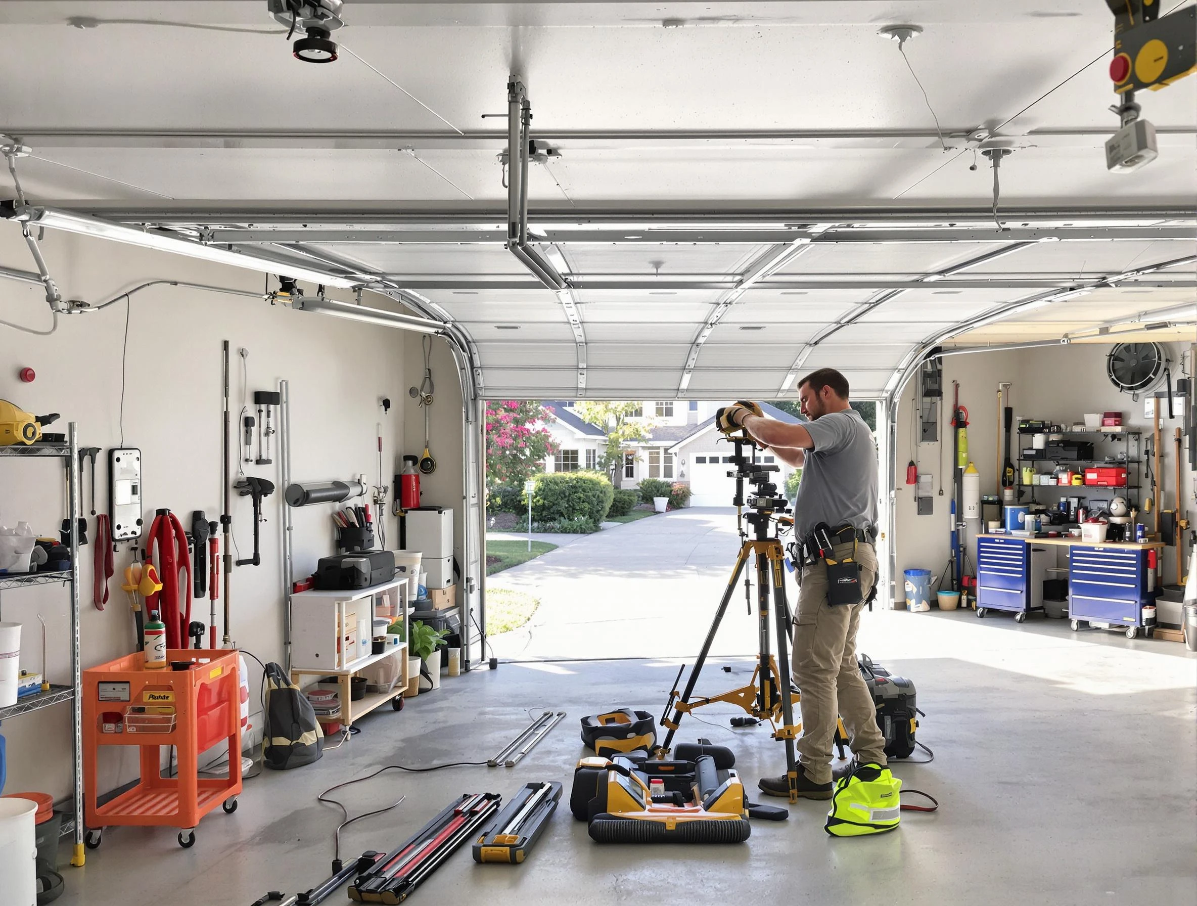 Kearns Garage Door Repair specialist performing laser-guided track alignment in Kearns